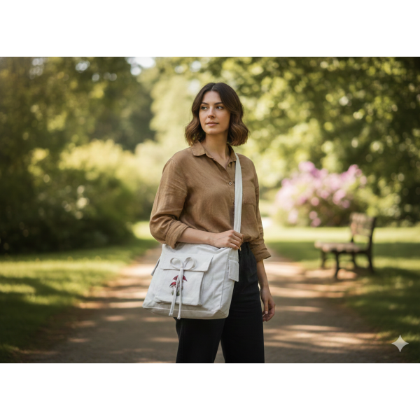 Ladies' Cotton Crossbody Bow Bag - Image 3