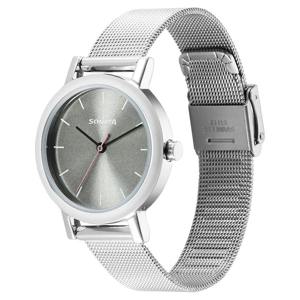 Ladies Essentials Grey Dial Stainless Steel Strap Watch for Women - Image 2