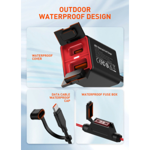 LDNIO C108 60W Motorcycle Fast Charger | PD+QC3.0 | IPX6 Waterproof | USB-C & USB-A Dual Port | For All Bikes & Smartphones