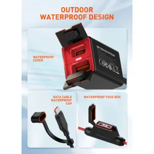 LDNIO C108 60W Motorcycle Fast Charger | PD+QC3.0 | IPX6 Waterproof | USB-C & USB-A Dual Port | For All Bikes & Smartphones