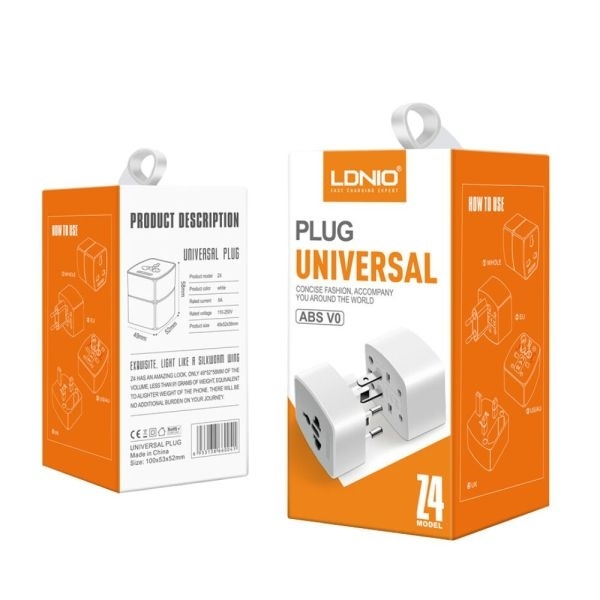 LDNIO Z4 Universal Plug Adapter Wall Multiplug with UK/EU/US/AU Pin & 2 Universal Socket (6A) - Image 2