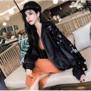 Leather Jacket With Sleeve Siquance Embroidery
