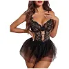 Lingerie Set Lace Underwired Bodysuit with Detachable Mesh Mini Skirt Push Up Teddy Lingerie Black Color Free Size
