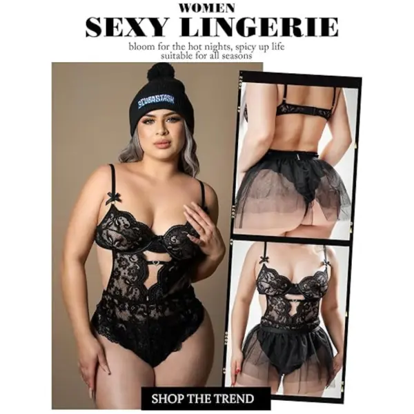 Lingerie Set Lace Underwired Bodysuit with Detachable Mesh Mini Skirt Push Up Teddy Lingerie Black Color Free Size - Image 4