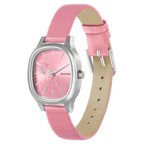 Linnea Pink Dial Purple Leather Strap Watch - Image 2