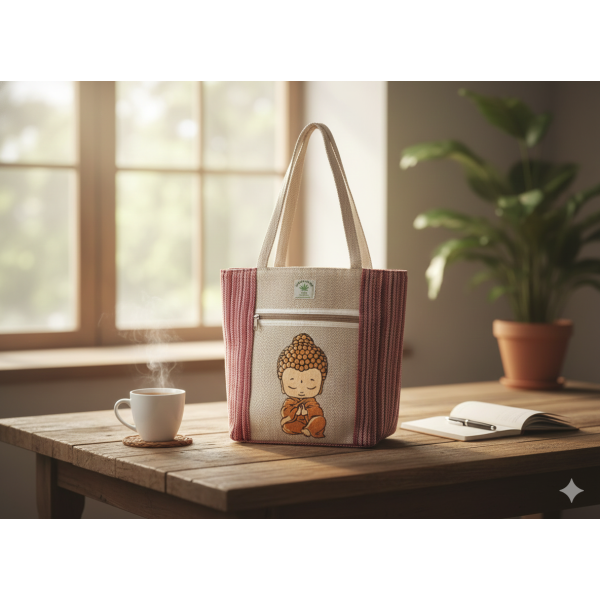 Little Buddha Print Cotton Shoulder Bag for Women - Image 3