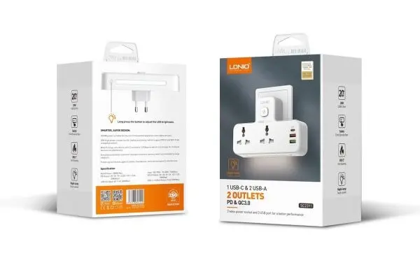 LONIO 2 Universal Outlets Wall Power Socket 2500W with 1PD