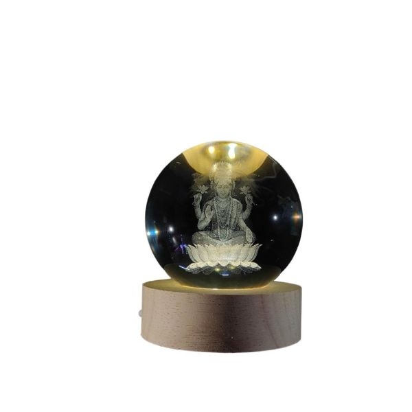 Lord Ganesha And Laxmi Crystal Glass Ball Light 3D Nightlight Wooden LED Display Base Stand Home Decor - Image 2