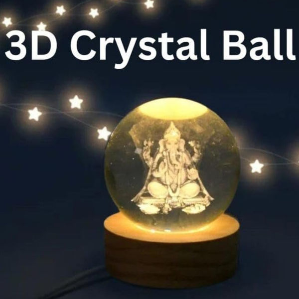 Lord Ganesha And Laxmi Crystal Glass Ball Light 3D Nightlight Wooden LED Display Base Stand Home Decor - Image 3