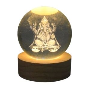 Lord Ganesha And Laxmi Crystal Glass Ball Light 3D Nightlight Wooden LED Display Base Stand Home Decor