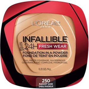 L'Oreal Paris Infallible 24 H Fresh Wear Foundation In A Powder 250 Radiant Stand Sable Radieux With Free Lipliner By Genuine Collection