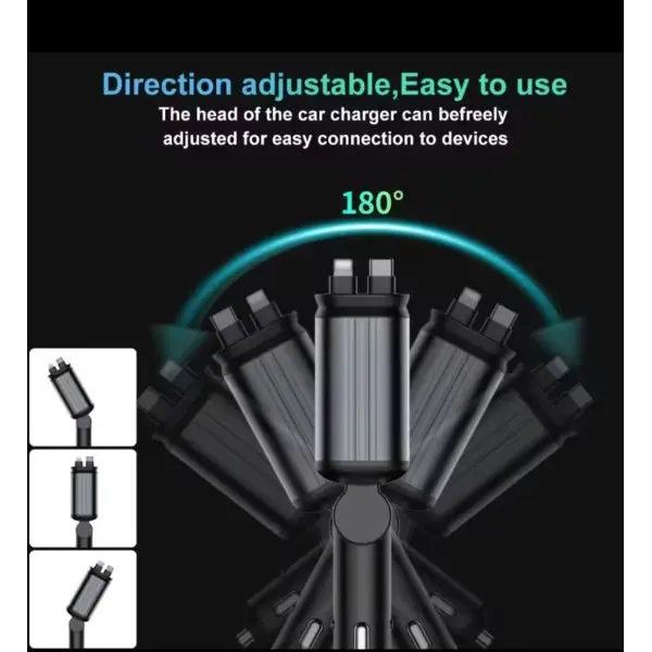 LUMERA Car Charger With Retractable Cable | Safe Charging For Mobile Battery | PD Fast Charge - Image 4