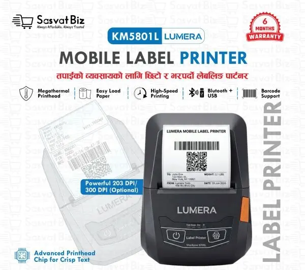 LUMERA High-Efficiency Handheld USB Wireless Mini Label Printer | Portable Thermal Barcode & Receipt Printer