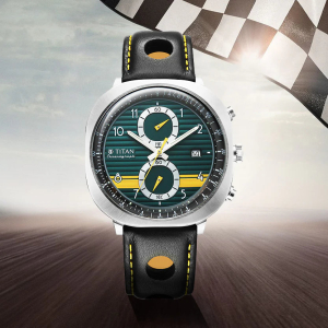 Titan Racecraft Green Dial Black Leather Strap Chronograph Watch for Men