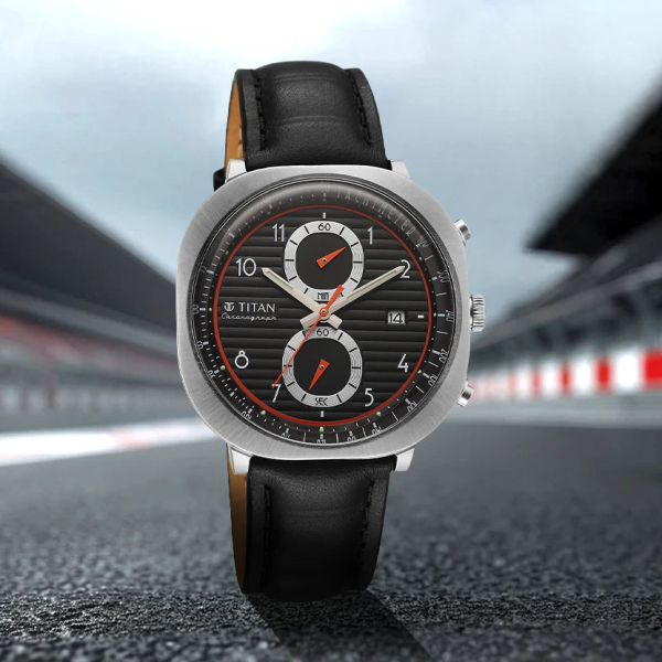 Titan Racecraft Black Dial Leather Strap Chronograph Watch for Men - Image 3
