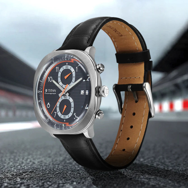 Titan Racecraft Black Dial Leather Strap Chronograph Watch for Men - Image 2