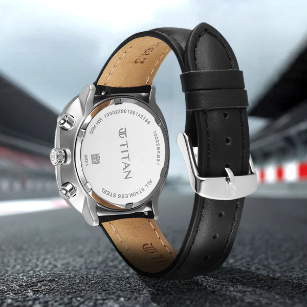 Titan Racecraft Black Dial Leather Strap Chronograph Watch for Men - Image 5
