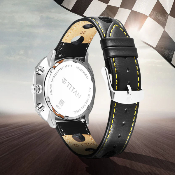 Titan Racecraft Green Dial Black Leather Strap Chronograph Watch for Men - Image 5