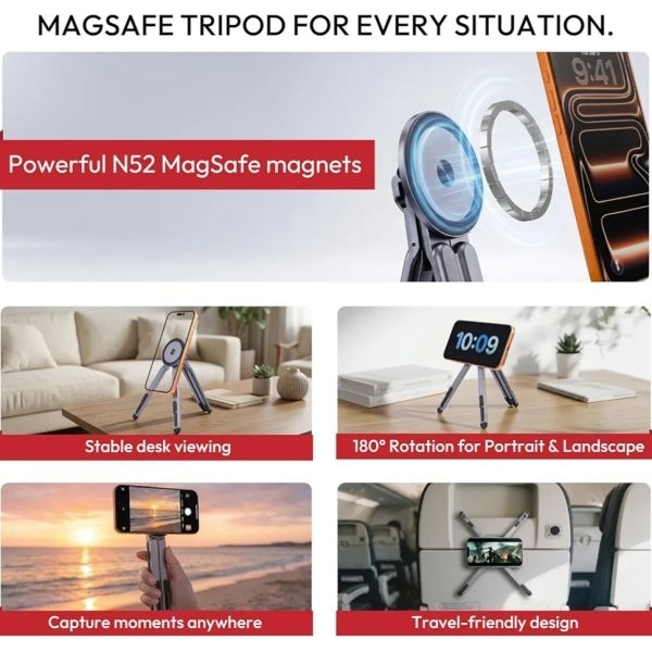 MagSafe Magnetic Holder | Foldable Phone Stand | 360° Rotation | Portable Tripod Stand for Mobile, Tablet & Laptop Stand - Image 3