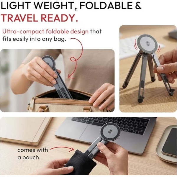 MagSafe Magnetic Holder | Foldable Phone Stand | 360° Rotation | Portable Tripod Stand for Mobile, Tablet & Laptop Stand - Image 4