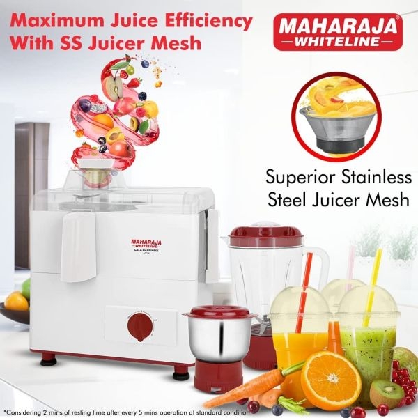 Maharaja Whiteline Gala Happiness Juicer Mixer Grinder With 2 Jars | Long Lasting Performance With 450 Watts| Food Grade Safe | High Grade Mesh For Efficient Juicing | 1 Year on product + 2 Years on motor - Image 5