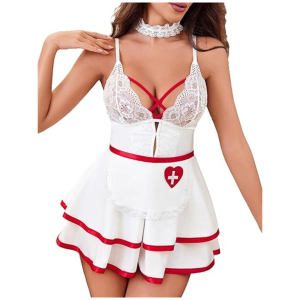 Maid Lingerie for Women Maid Outfit French Maid Costume Babydoll Lingerie Dress Cosplay Lingerie Free Size White Color