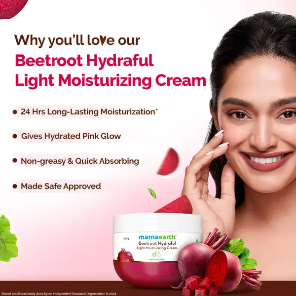 Mamaearth Beetroot Hydraful Light Moisturizing Cream with Beetroot & Hyaluronic Acid for Hydrated Pink Glow - 200 g - Image 2