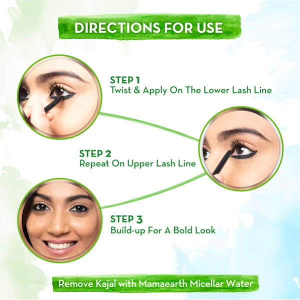 Mamaearth Charcoal Black Long Stay Kajal with Vitamin C & Chamomile for 11-Hour Smudge-free Stay - Image 5
