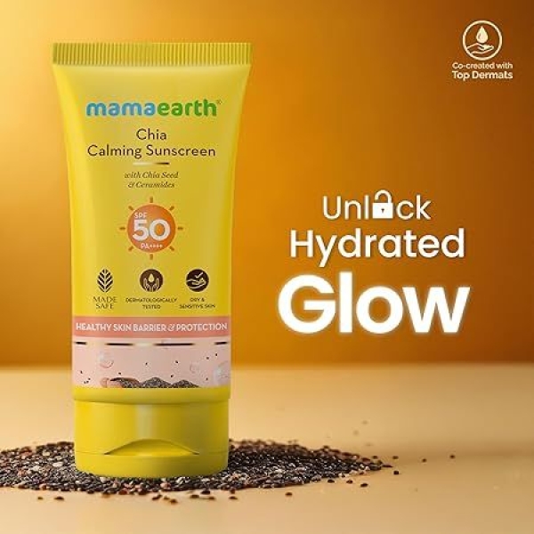 Mamaearth Chia Calming Sunscreen with Chia Seed & Ceramides for Hydrated Glow & Sun Protection - 50 g - Image 2