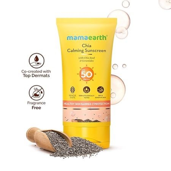 Mamaearth Chia Calming Sunscreen with Chia Seed & Ceramides for Hydrated Glow & Sun Protection - 50 g - Image 3