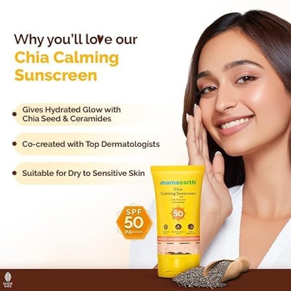 Mamaearth Chia Calming Sunscreen with Chia Seed & Ceramides for Hydrated Glow & Sun Protection - 50 g - Image 4