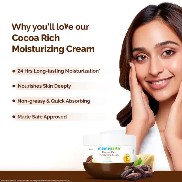 Mamaearth Cocoa Rich Moisturizing Cream with Cocoa Butter & Vitamin E for Deep Nourishment - 200 g - Image 2