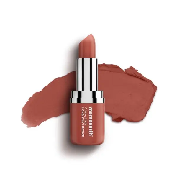 mamaearth Creamy Matte Long Stay Lipstick with Murumuru Butter and Vitamin E for 8-Hour Long Stay (Flakeproof & Non-Drying | Intense Color Payoff) - 4.2g (Apricot Taupe)