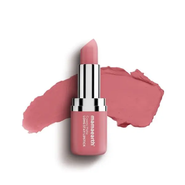 mamaearth Creamy Matte Long Stay Lipstick with Murumuru Butter and Vitamin E for 8-Hour Long Stay (Flakeproof & Non-Drying | Intense Color Payoff) - 4.2g (Hibiscus Nude)
