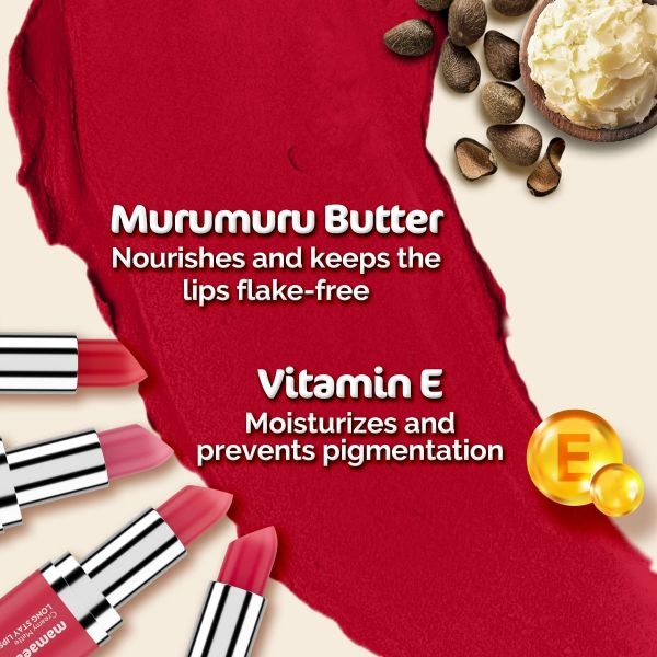 mamaearth Creamy Matte Long Stay Lipstick with Murumuru Butter and Vitamin E for 8-Hour Long Stay (Flakeproof & Non-Drying | Intense Color Payoff) - 4.2g (Ruby Crush) - Image 5