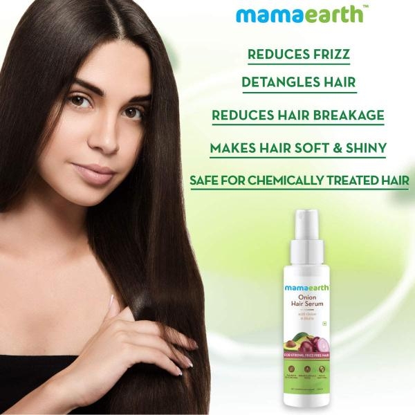 mamaearth Onion Hair Serum For Silky & Smooth Hair, Tames Frizzy Hair, with Onion & Biotin for Strong, Tangle Free & Frizz-Free Hair - 100 ml - Image 2