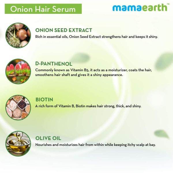 mamaearth Onion Hair Serum For Silky & Smooth Hair, Tames Frizzy Hair, with Onion & Biotin for Strong, Tangle Free & Frizz-Free Hair - 100 ml - Image 3