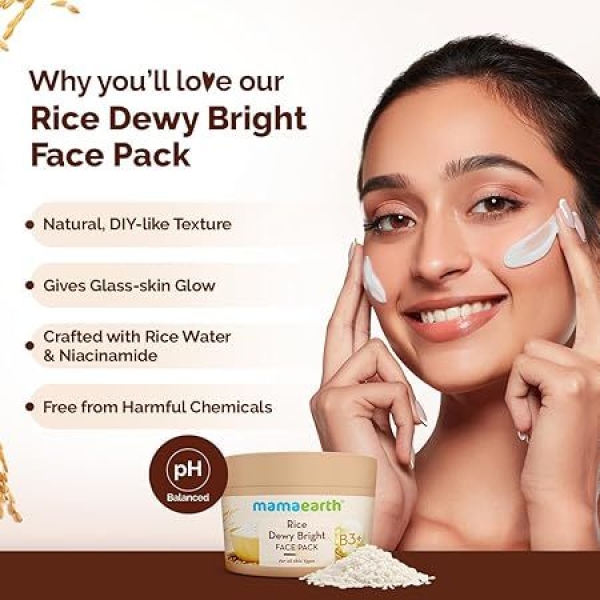 Mamaearth Rice Dewy Bright Face Pack with Rice Water & Niacinamide For Glass Skin 200g - Image 3