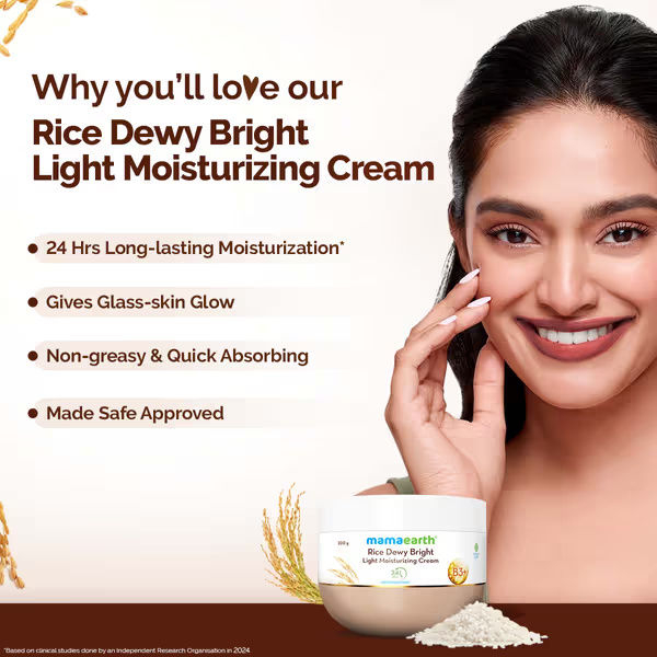 Mamaearth Rice Dewy Bright Light Moisturizing Cream with Rice Water & Niacinamide for Glass-Skin - 200 g - Image 2