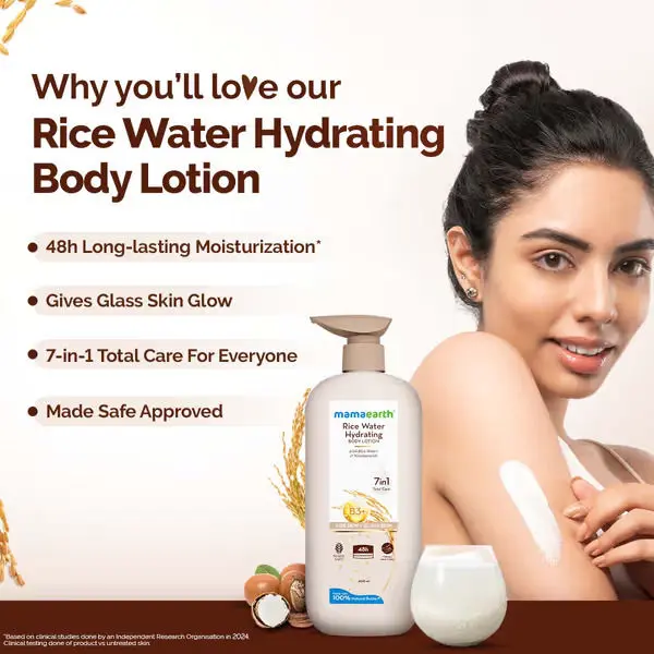 mamaearth Rice Water Hydrating Body Lotion with Rice Water & Niacinamide for Dewy Glass Skin - 400 ml - Image 3