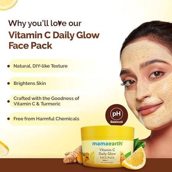 mamaearth Vitamin C Daily Glow Face Pack with Vitamin C & Turmeric 200g - Image 3