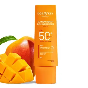 Mango Detan Gel Sunscreen SPF 50+ PA+++ 50g | Oil-Free, With Alpha-Arbutin & Niacinamide | Controls Tanning, Brightens Skin, Ultra-light | Fades Dark Spots, Evens Tone, Water Resistant | All Skin Types