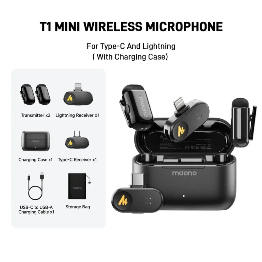 Maono Wave T1 Mini Wireless Microphone Price in Nepal | Dual Mic for iPhone & Android - Image 13