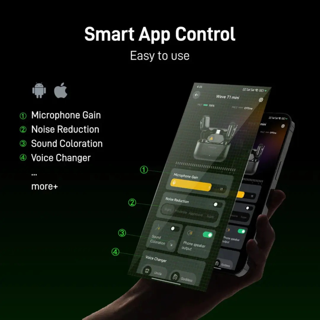 Maono Wave T1 Mini Wireless Microphone Price in Nepal | Dual Mic for iPhone & Android - Image 8