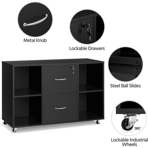 Mark PrinterTable Multipurpose Open Rack For Storage With Drawers at Home and Office, Large Space with Multiple Compartment Filling Cabinet in Black - Image 3