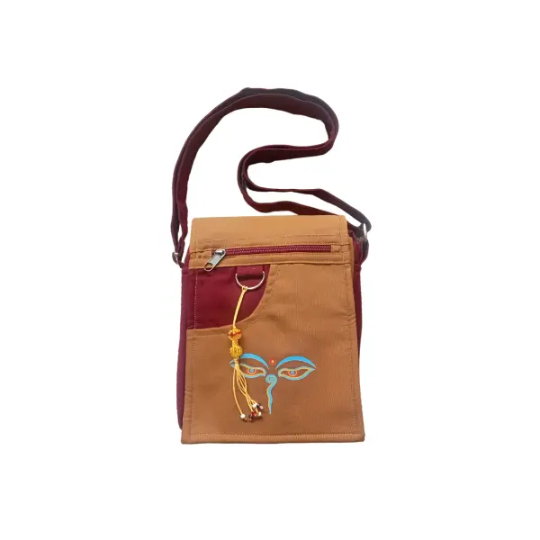 Maroon & Gold Color Shoulder Bag-Side Bag-Handmade In Nepal - Image 2