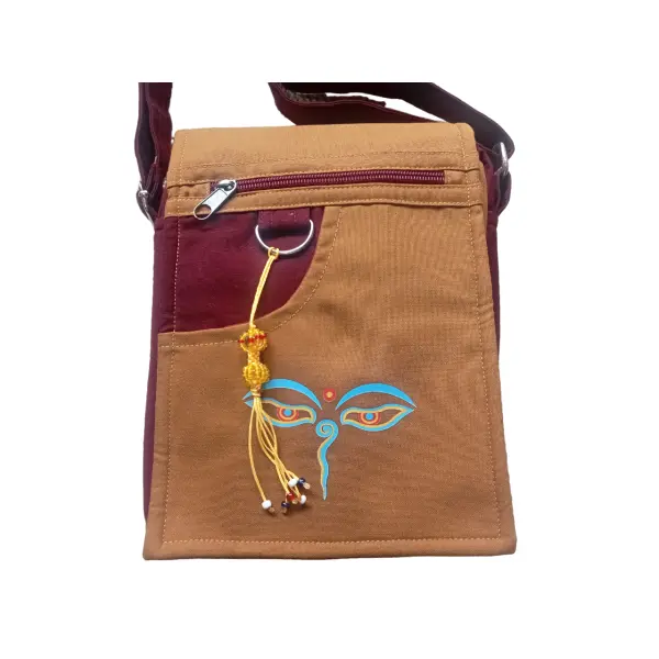 Maroon & Gold Color Shoulder Bag-Side Bag-Handmade In Nepal - Image 4