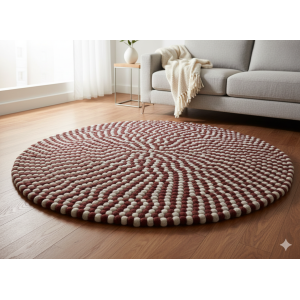Maroon Round Felt Ball Carpet – 100 cm x 100 cm, Perfect for Home or Office