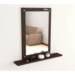 Marriot Dressing Mirror Simple Rectangular Wooden Wall Mirror With Shelves Space-Saving For Bedroom
