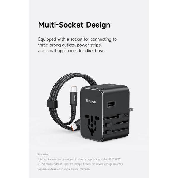 MCDODO 45W 3C+1A UNIVERSAL TRAVEL ADAPTER+60W C TO C CABLE 1M - Image 2